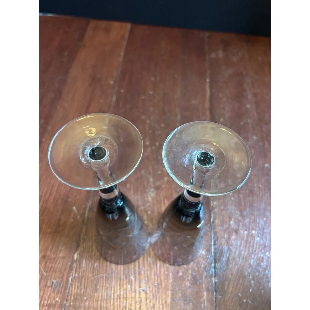Vintage Smoke Gray Cut Glass Champagne Flutes Set of 2 Etched Crystal Barware